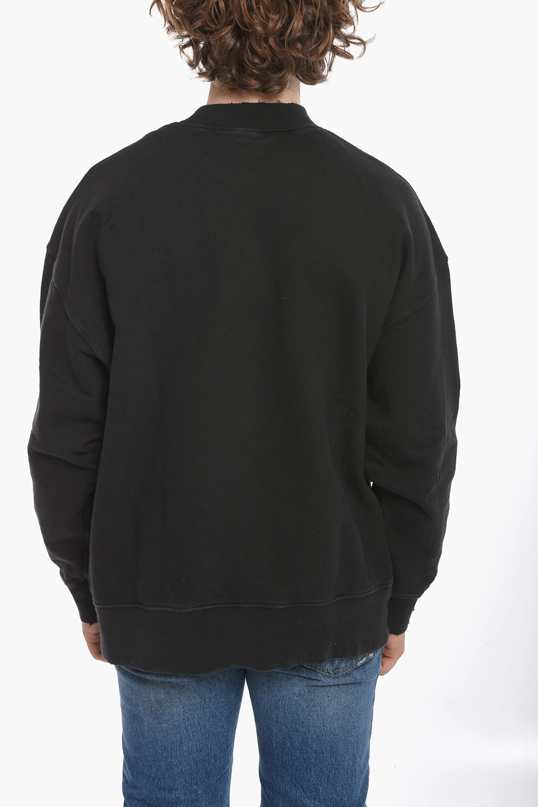 Burning Logo-print distressed sweatshirt in black - Palm Angels® Official