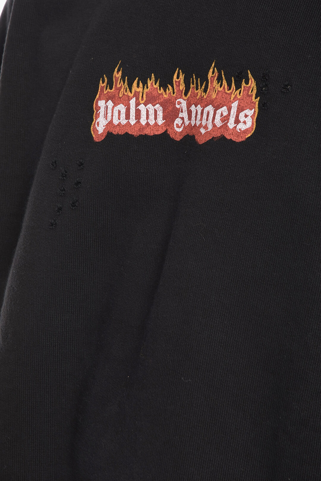 Burning Logo-print distressed sweatshirt in black - Palm Angels® Official
