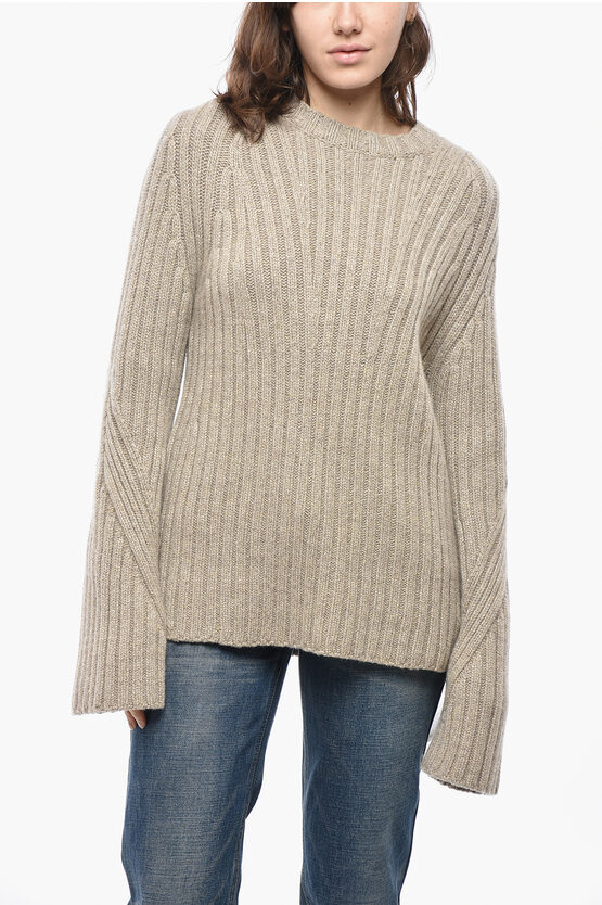 Khaite Crew Neck Calvin Ribbed Cashmere Pullover In Neutral