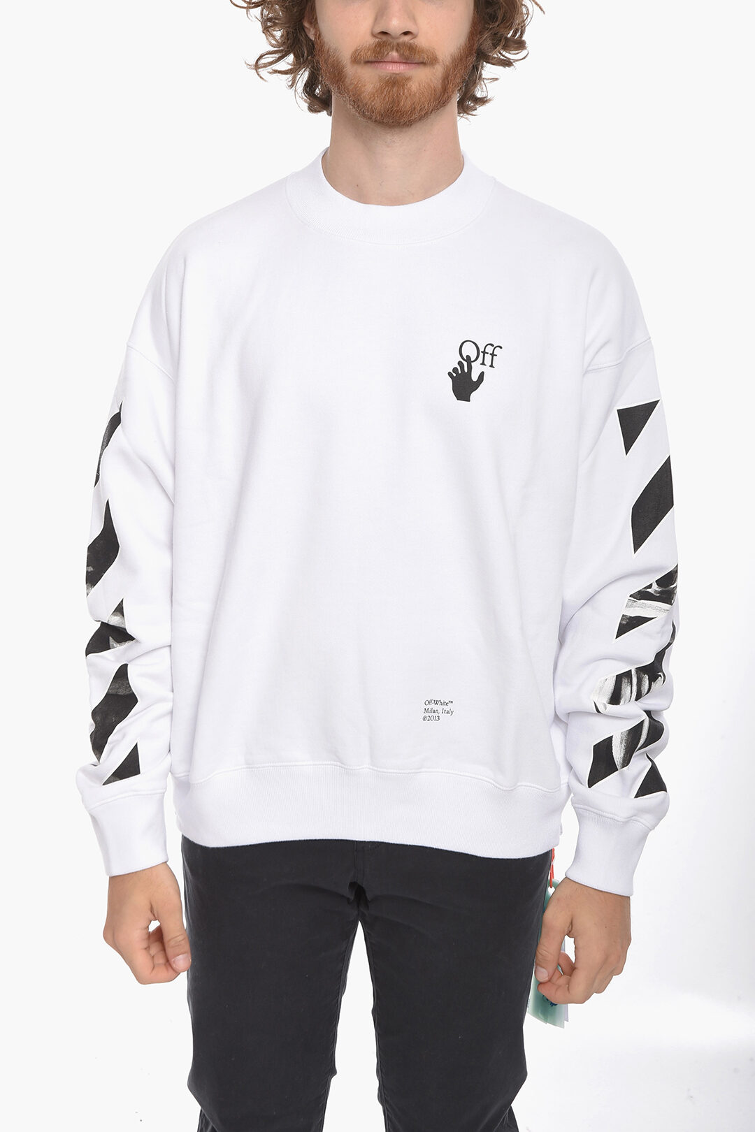 Off White Crew Neck CARAVAGGIO ARROW Printed Sweatshirt men Glamood Outlet