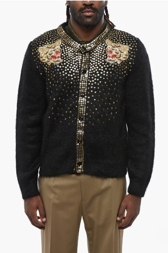 Celine Crew-neck Cardigan Embellished With Sequins In Multi
