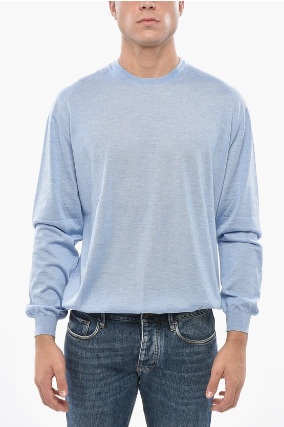 Malo Crew Neck Cashmere And Silk Sweater In Blue