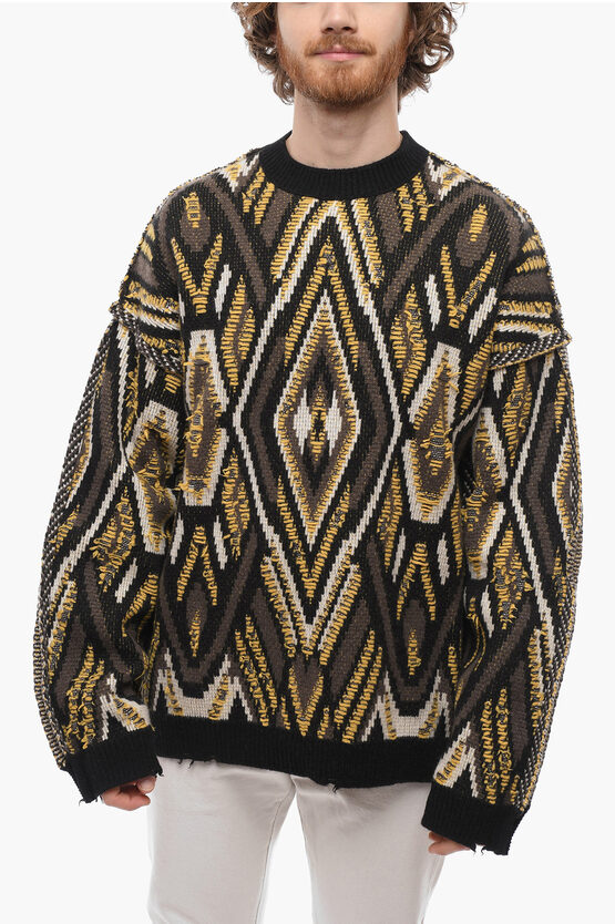 Ramael Crew Neck Cashmere Blend Pullover With Geometric Motif In Multi