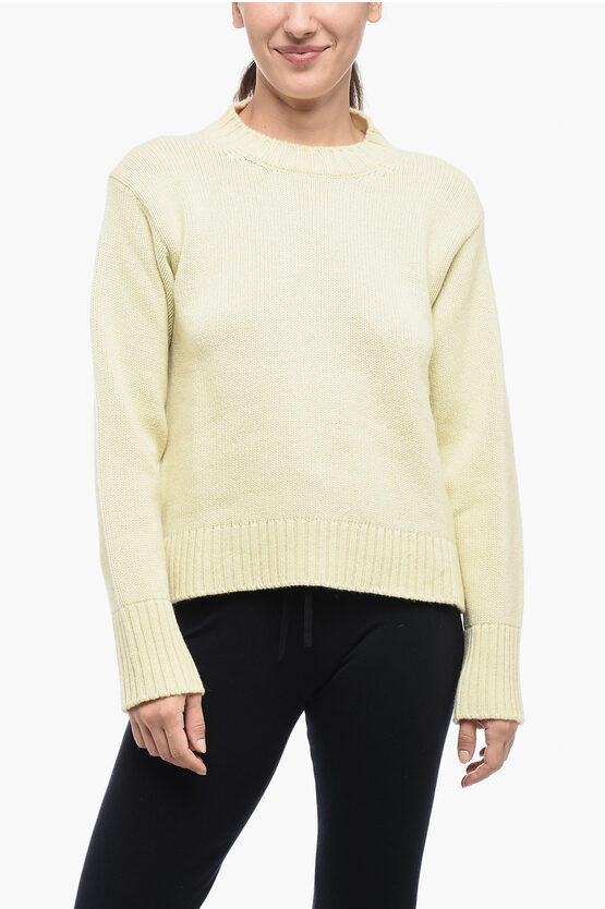 Jil Sander Crew Neck Cashmere Blend Pullover In Yellow