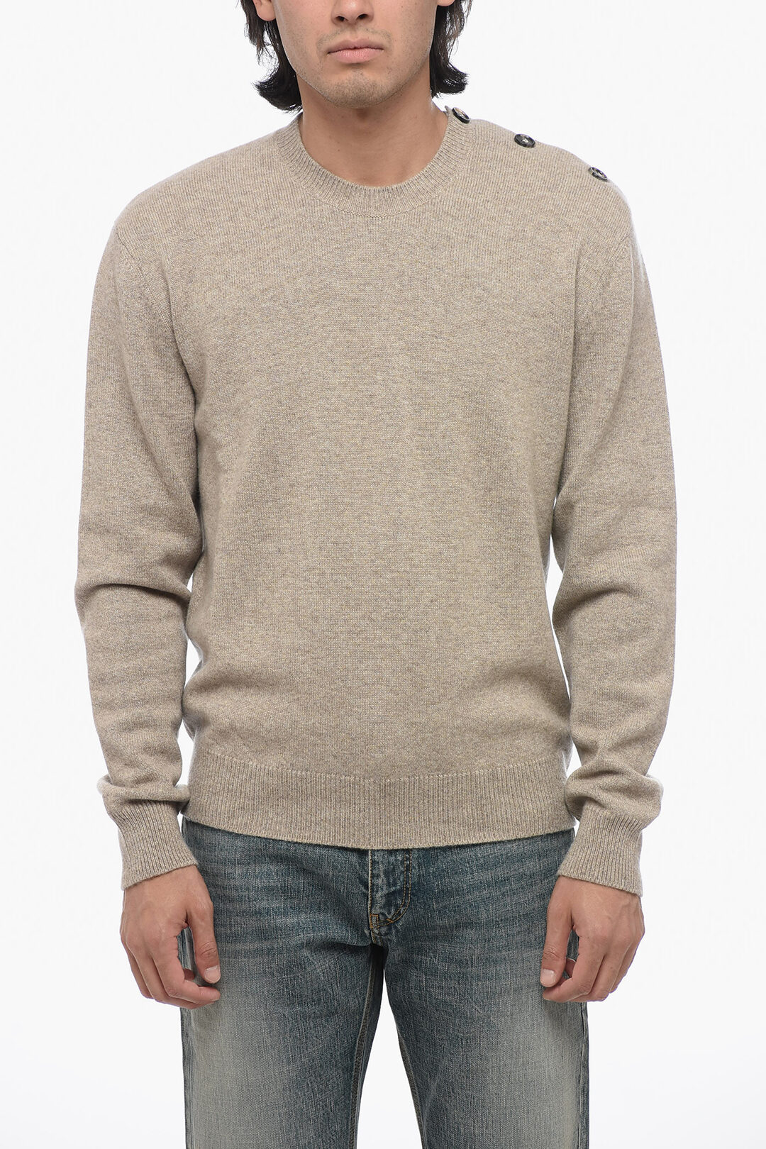 Bottega Veneta Crew Neck Cashmere Blend Sweater with Buttons Bottega Veneta Crew Neck Cashmere Blend Sweater with Buttons