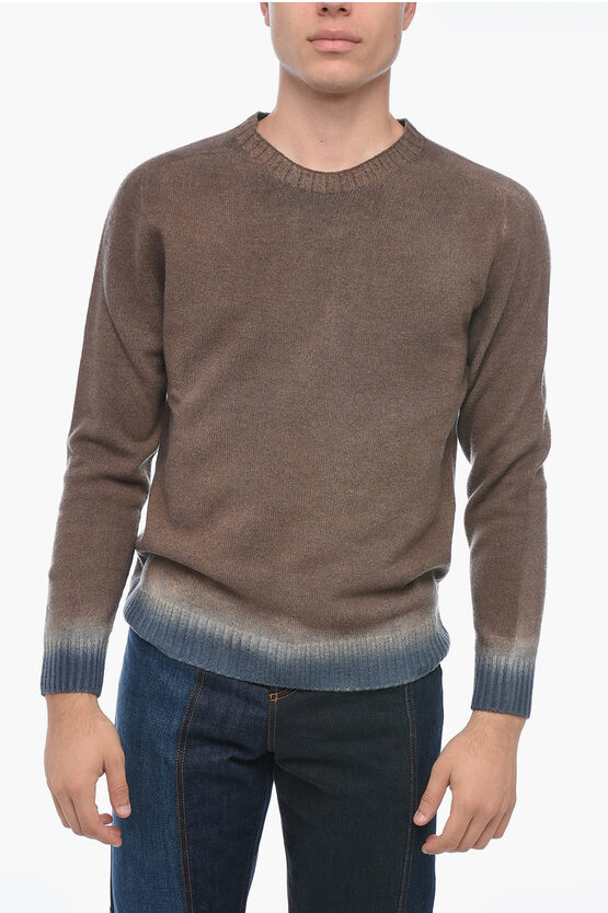 Altea Crew Neck Cashmere Blend Jumper With Degradè Bottom In Green