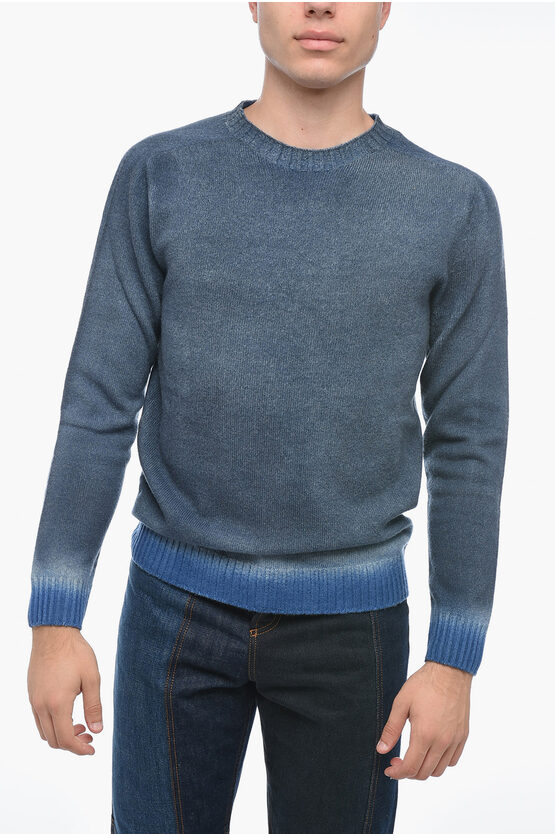 Altea Crew Neck Cashmere Blend Sweater With Degradè Bottom In Green