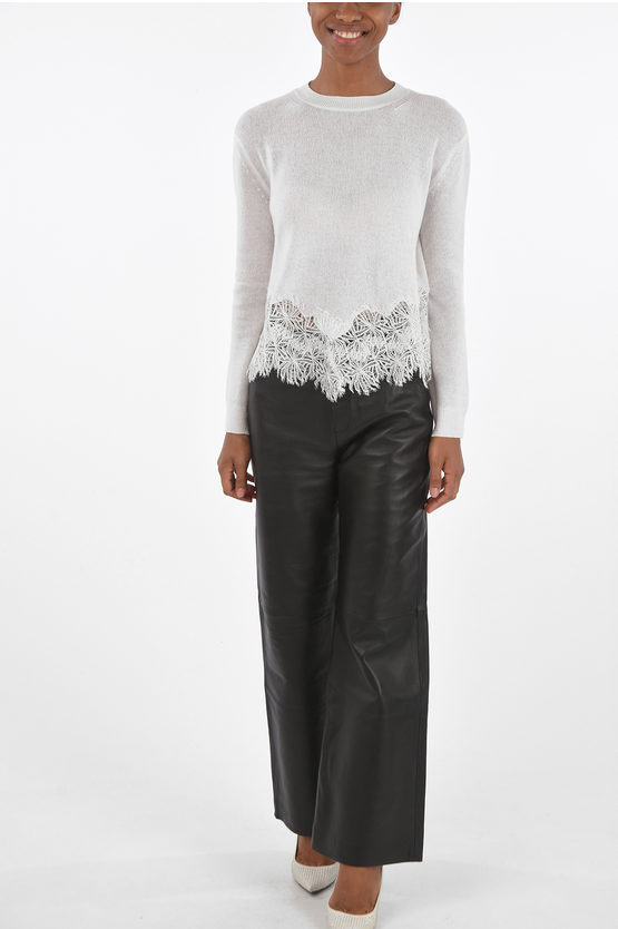 Ermanno Scervino Crew Neck Cashmere Sweater with Lace Hem women