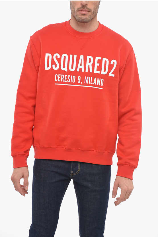 Dsquared2 Crew Neck Ceresio 9 Fleece Cotton Sweatshirt In Red