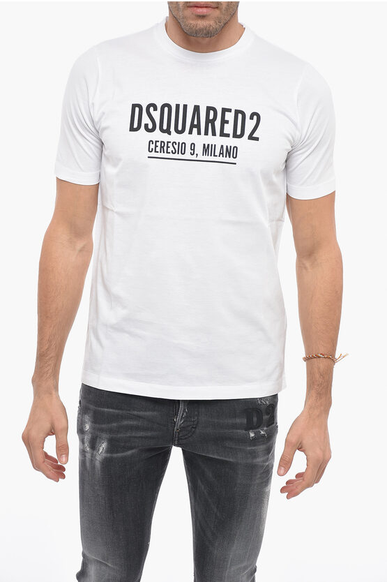 Dsquared2 Crew Neck Ceresio 9 T-shirt With Printed Logo In White
