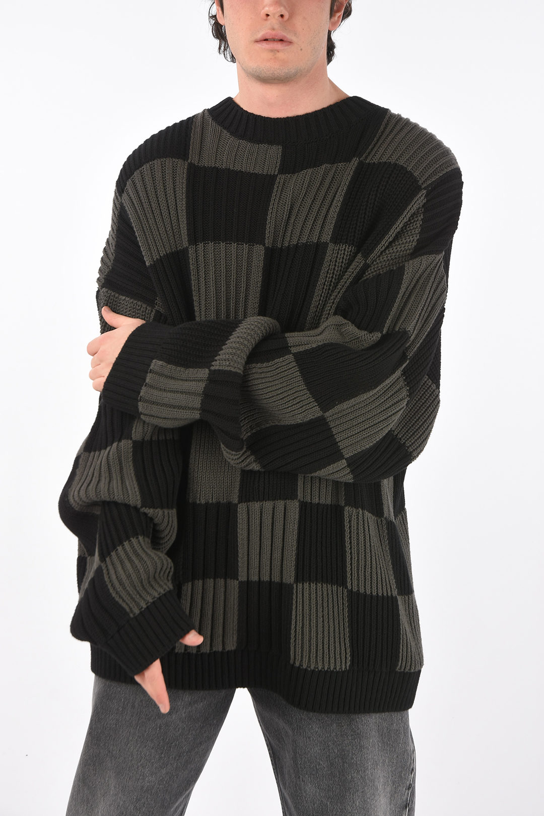 Balenciaga Crew Neck Checkered Oversized Pullover herren Glamood