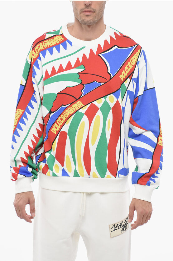 Shop Dolce & Gabbana Crew Neck Circus Brushed Cotton Sweatshirt