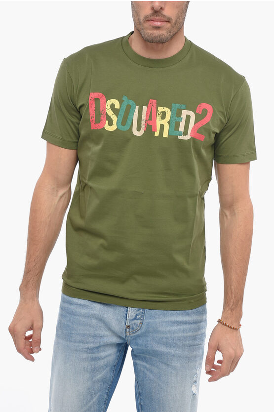 Dsquared2 Crew Neck Cool Fit T-shirt With Multicolor Logo In Green