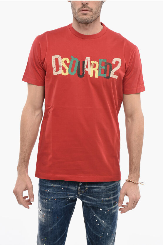 Dsquared2 Crew Neck Cool Fit T-shirt With Printed Logo In Red