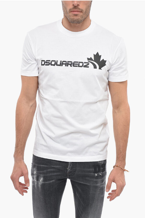Dsquared2 Crew Neck Cool Fit T-shirt With Printed Logo In Metallic
