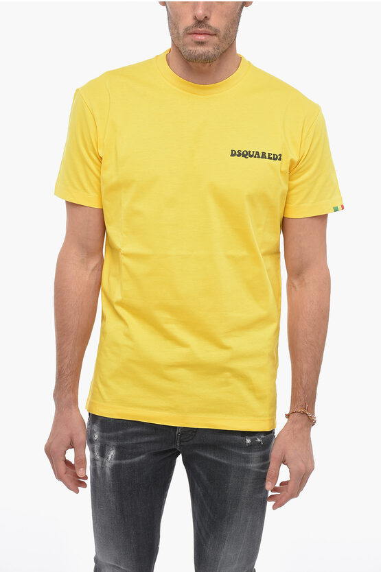 Dsquared2 Crew Neck Cool Fit T-shirt With Printed Logo In Yellow