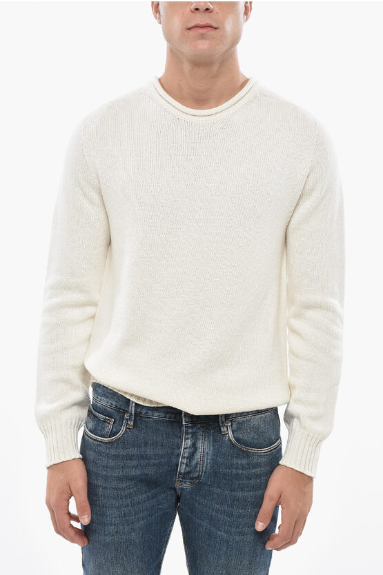 Malo Crew Neck Cotton And Cashmere Sweater In White