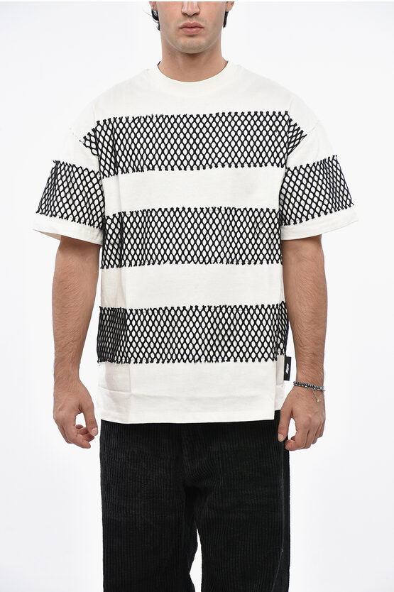 Msgm Crew-neck Cotton Jersey T-shirt With Mesh Details In White