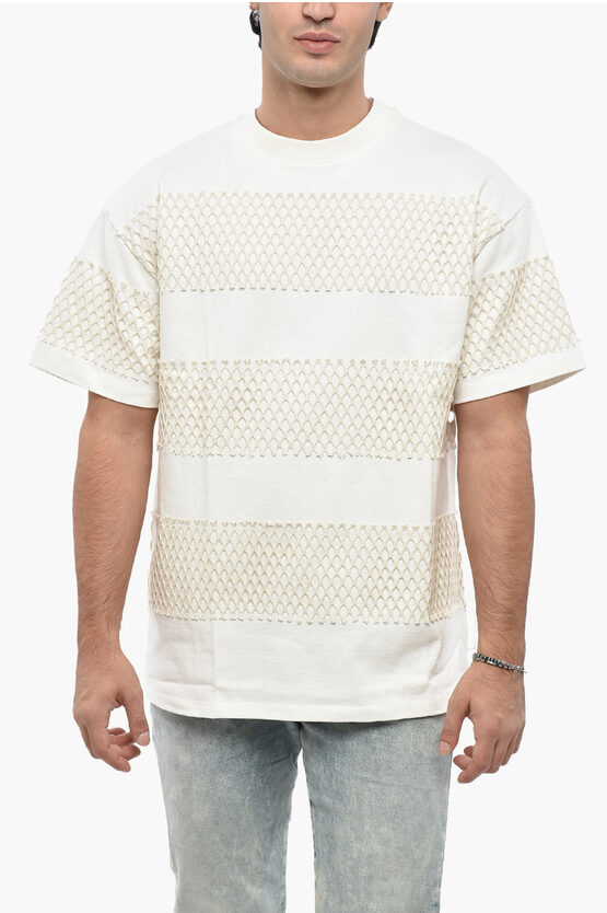 Msgm Crew-neck Cotton Jersey T-shirt With Mesh Details In Neutral