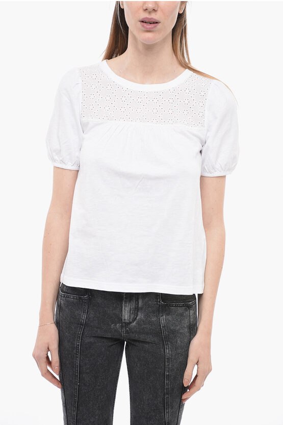 Shop Barbour Crew-neck Cotton Pearl T-shirt With Sangallo Details