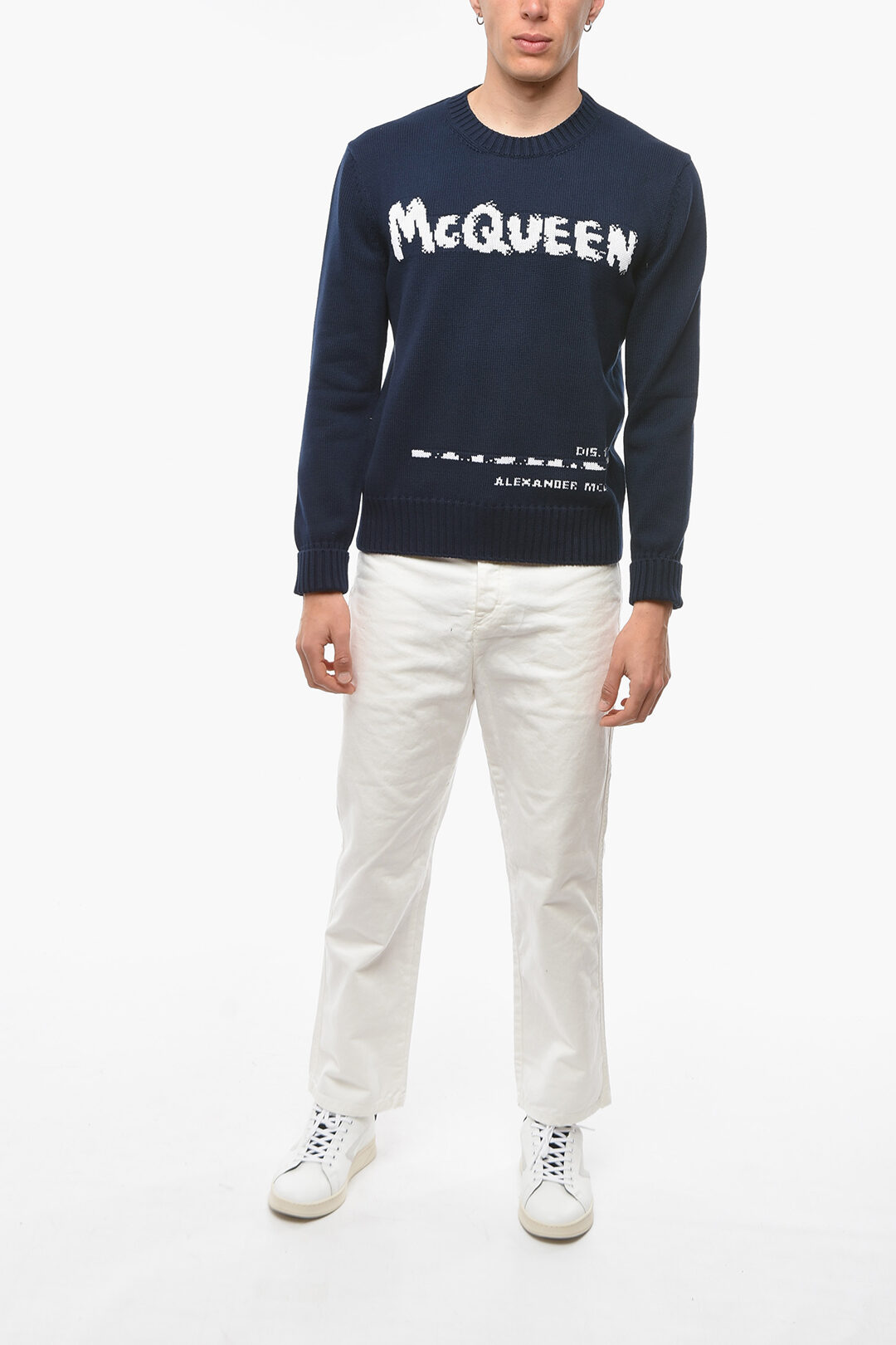 Alexander McQueen Crew Neck Cotton Pullover with Maxi Logo men