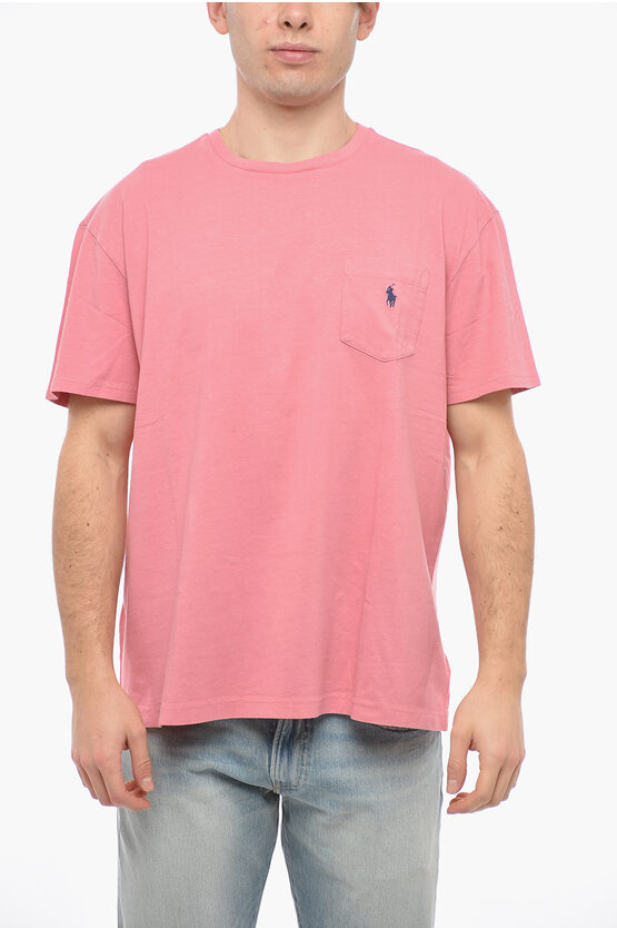 Polo Ralph Lauren Crew Neck Cotton T-shirt With Breast-pocket In Pink