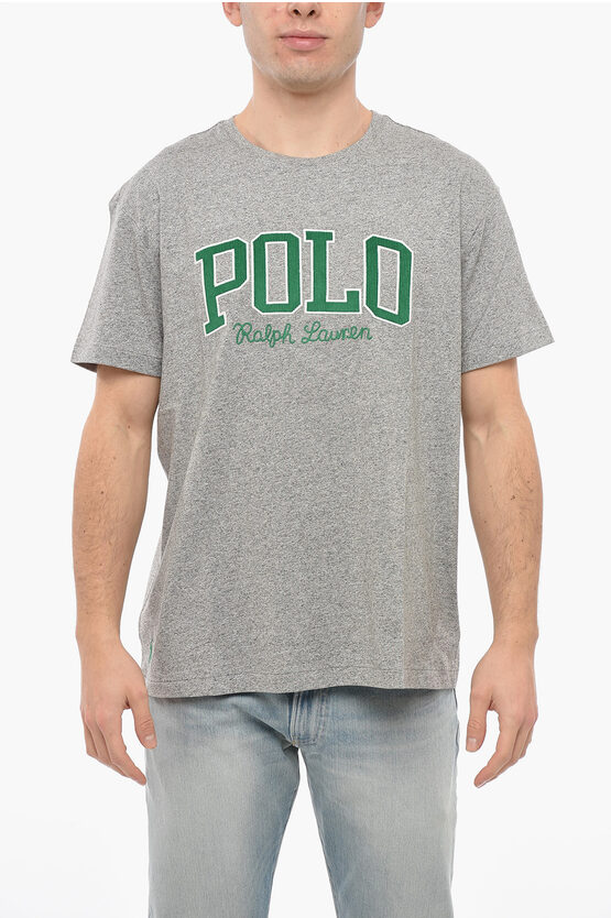 Polo Ralph Lauren Crew Neck Cotton T-shirt With Corduroy Patch In Gray