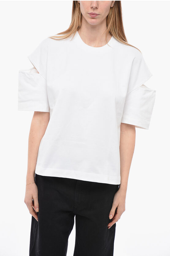 Alexander Mcqueen Crew Neck Cotton T-shirt With Cut-out Details In White