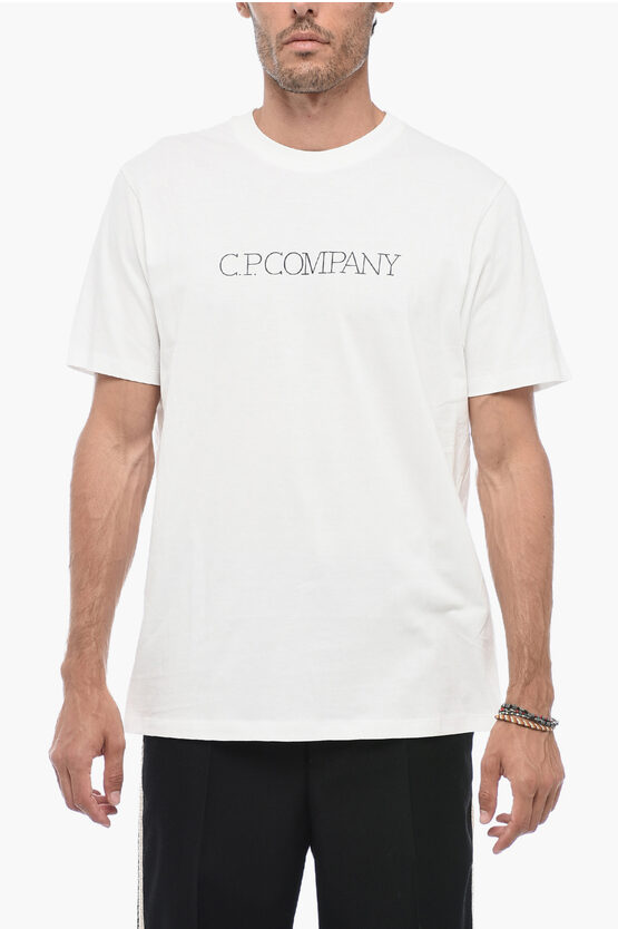 Shop C.p. Company Crew Neck Cotton T-shirt With Embossed Logo