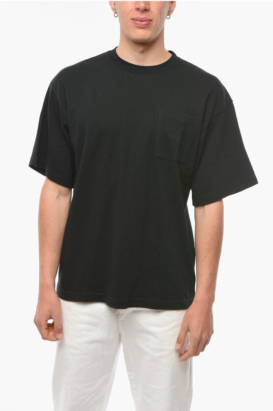White Mountaineering Crew Neck Cotton T-shirt With Embroidered Logo In Black