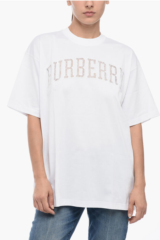 Shop Burberry Crew Neck Cotton T-shirt With Lace Logo