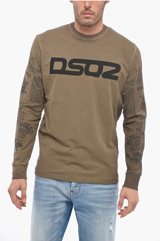 Dsquared2 Crew Neck Cotton T-shirt With Lettering Logo In Brown