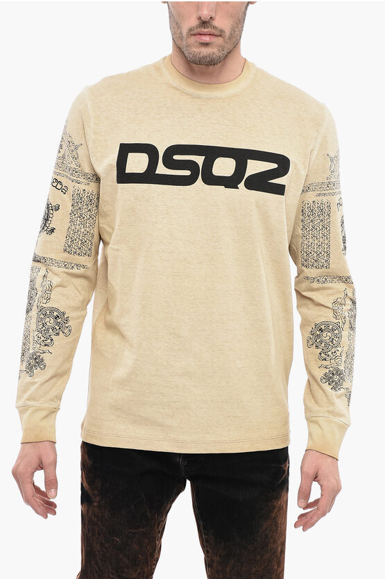 Dsquared2 Crew Neck Cotton T-shirt With Lettering Logo In Neutral