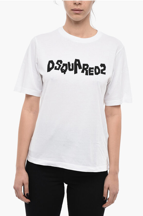 Dsquared2 Crew Neck Cotton T-shirt With Lettering Logo In White