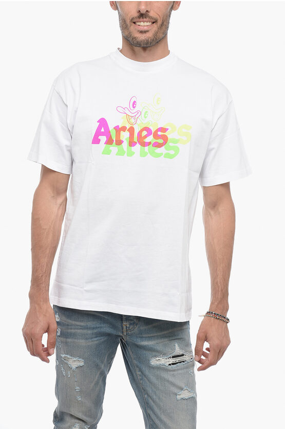 Shop Aries Crew-neck Cotton T-shirt With Logo Maxi