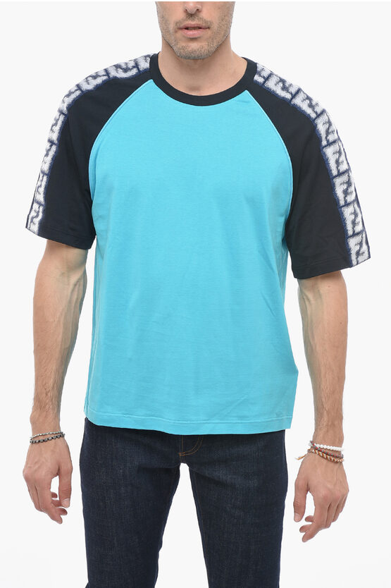 Shop Fendi Crew Neck Cotton T-shirt With Logoed Bands