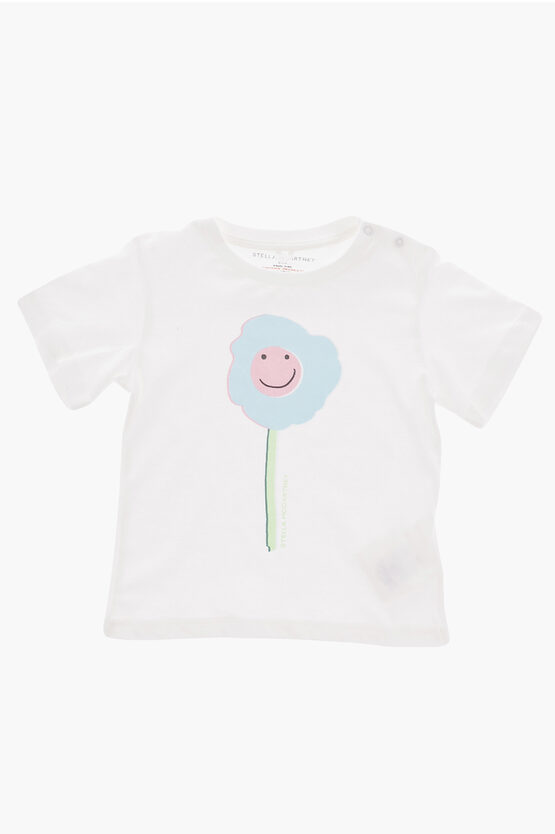 Stella Mccartney Babies' Crew-neck Cotton T-shirt With Print In White