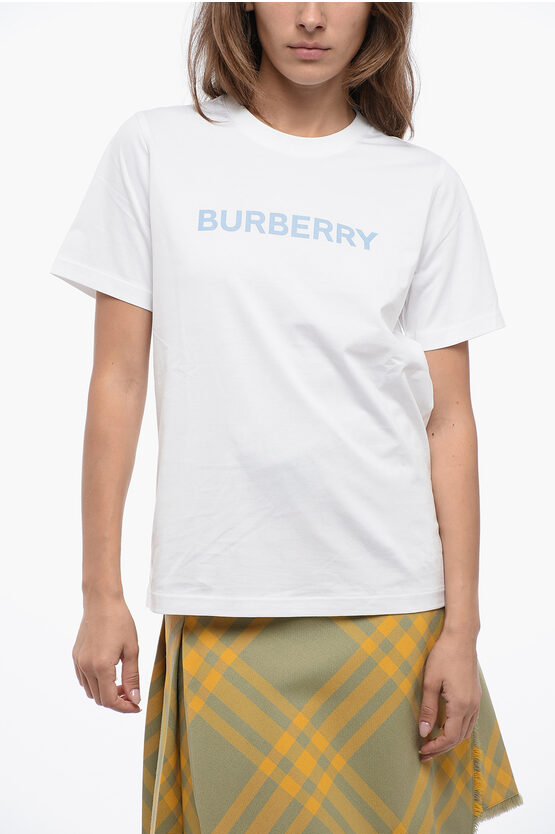 Burberry Crew Neck Cotton T-shirt With Printed Logo In White