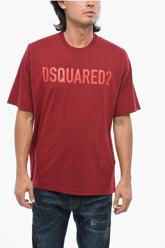Dsquared2 Crew Neck Cotton T-shirt With Printed Logo In Red