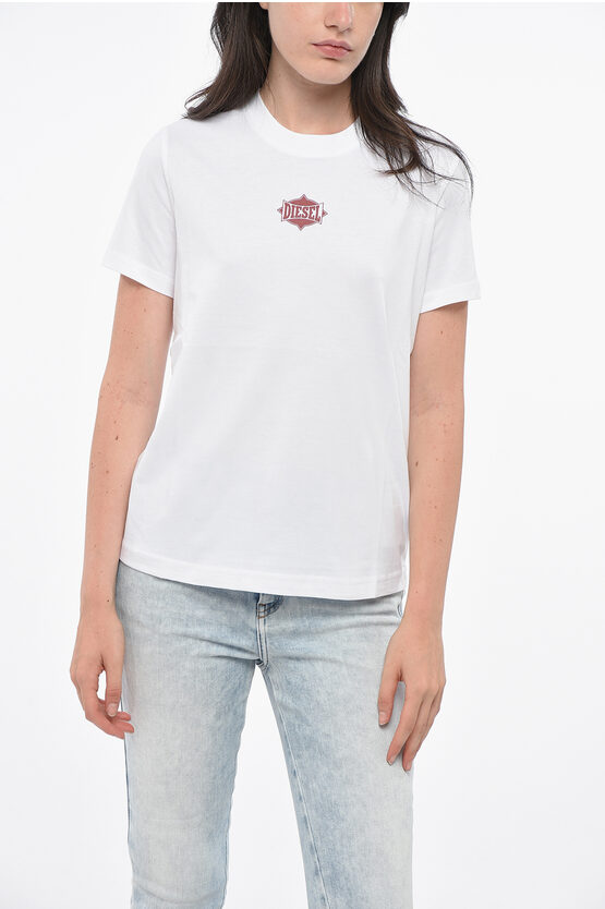 Diesel Crew Neck Cotton T-shirt With Printed Logo Grösse S In White