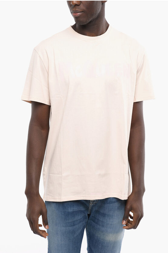 Alexander Mcqueen Crew Neck Cotton T-shirt With Ton Sur Ton Print In Neutral