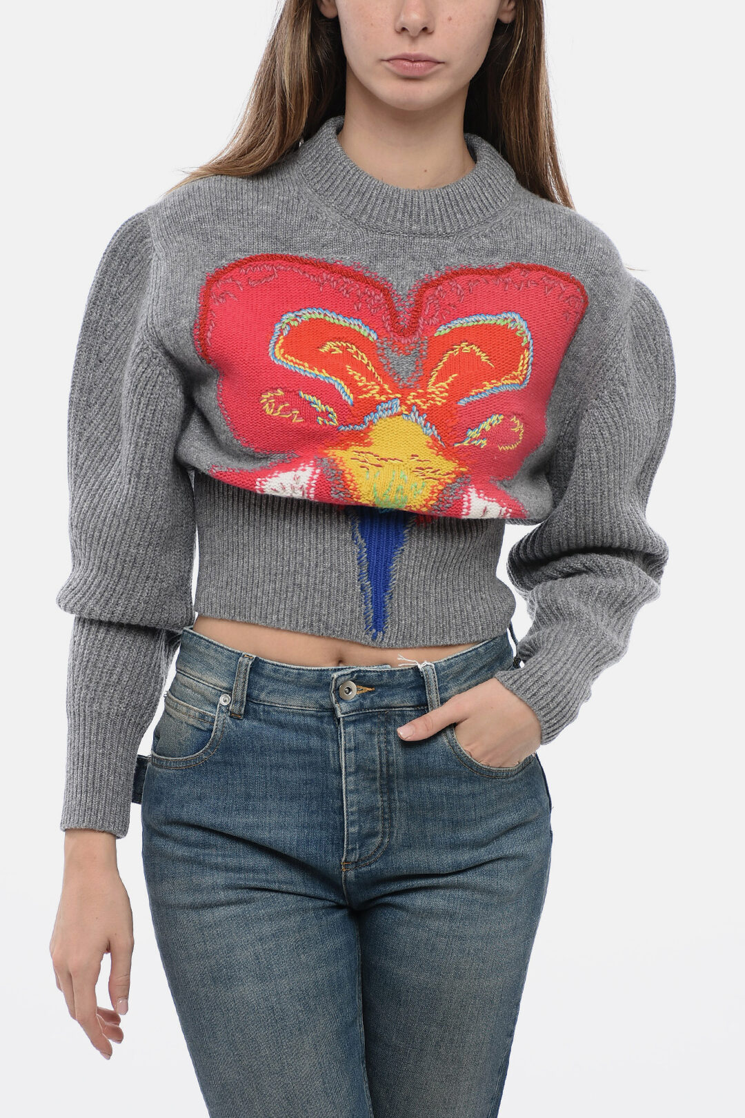 Alexander McQueen Crew Neck Cropped Fit Sweater with Jacquard