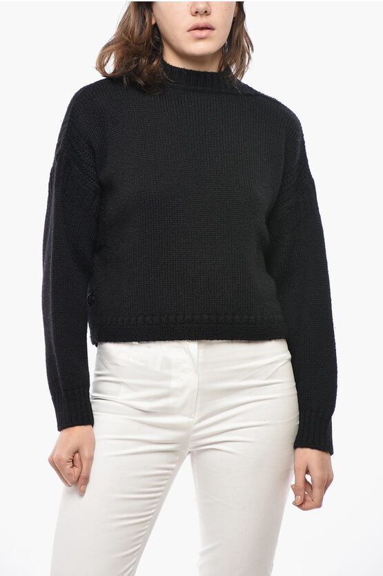 Dior Crew Neck Cropped Fit Wool Blend Sweater In Black