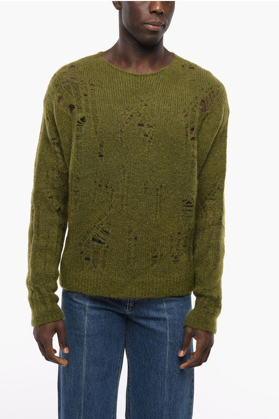 Ramael Crew Neck Distressed Mohair Blend Pullover In Green