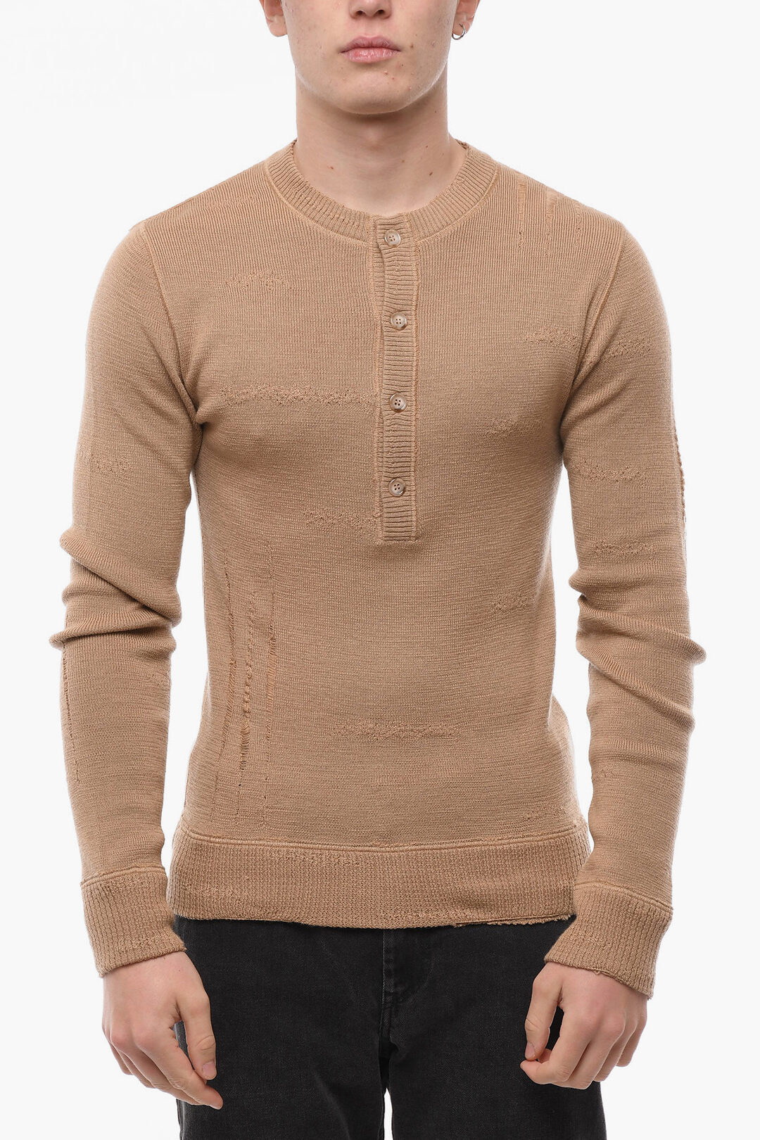 Dolce Gabbana Crew Neck Distressed Virgin Wool Sweater with