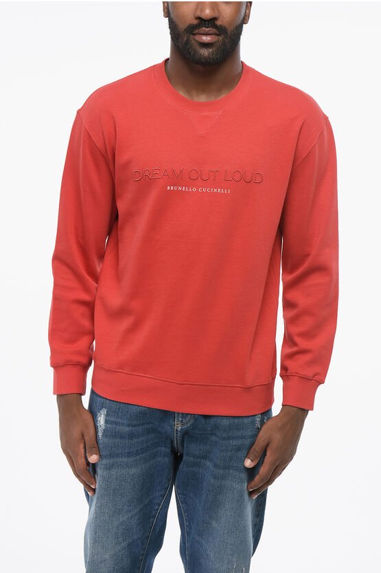Brunello Cucinelli Crew Neck Dream Out Loud Cotton Blend Sweatshirt With Embroi