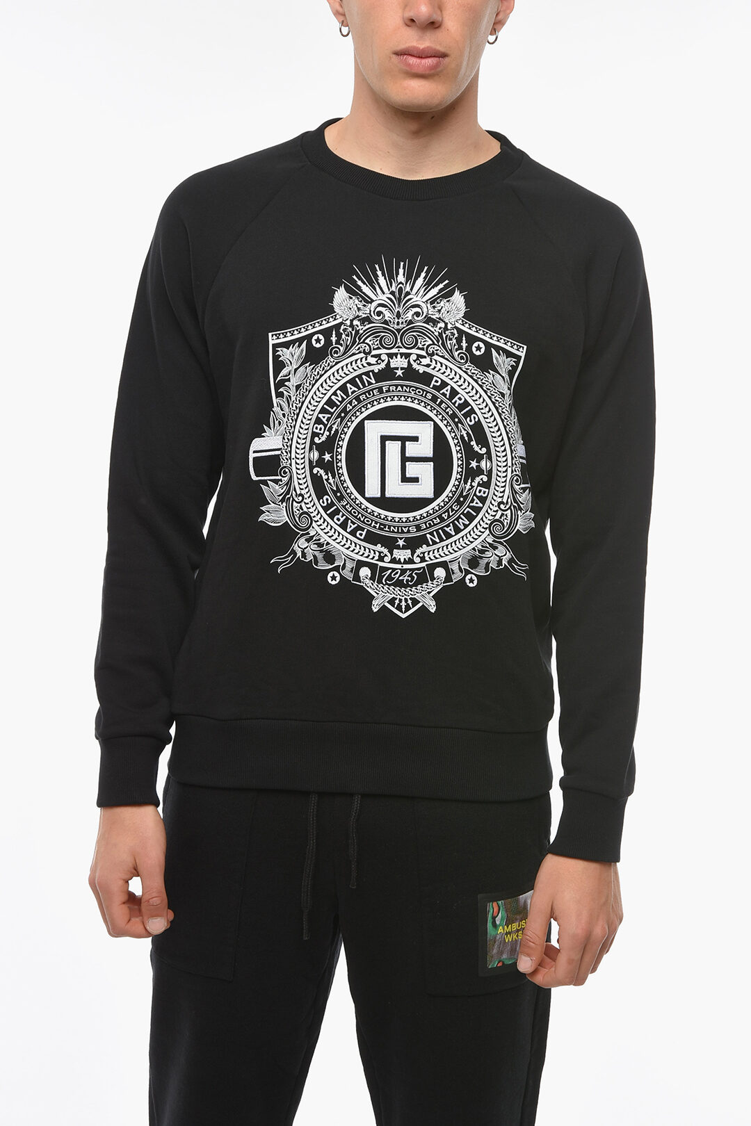 Balmain Crew Neck EMBLEM Sweatshirt with Embroidered Logo men Glamood Outlet