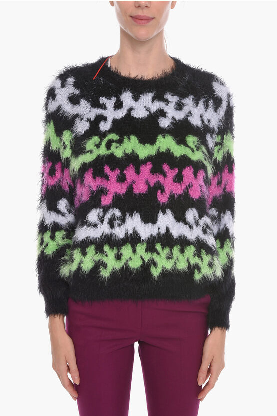 Msgm Crew Neck Eye Lash Sweater With Abstract Motif In Multi