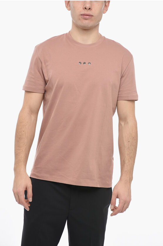 Neil Barrett Crew Neck Eyelet T-shirt With Decorative Detail In Pink
