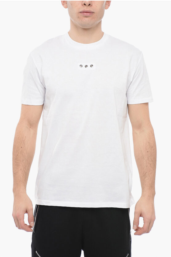 Neil Barrett Crew Neck Eyelet T-shirt With Decorative Detail In White